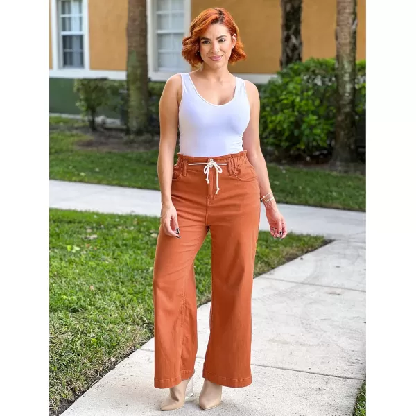 GRAPENT Wide Leg Jeans for Women Stretch High Wasited Elastic Waist Bell Bottom Baggy Y2K PantsApricot Orange