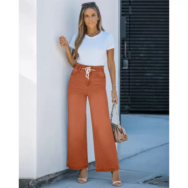 GRAPENT Wide Leg Jeans for Women Stretch High Wasited Elastic Waist Bell Bottom Baggy Y2K PantsApricot Orange