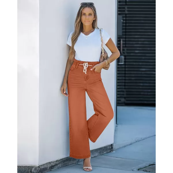 GRAPENT Wide Leg Jeans for Women Stretch High Wasited Elastic Waist Bell Bottom Baggy Y2K PantsApricot Orange