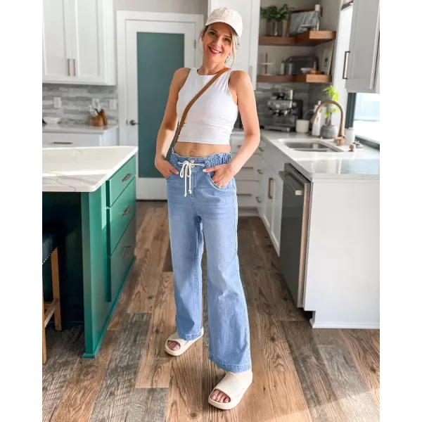 GRAPENT Wide Leg Jeans for Women Stretch High Wasited Elastic Waist Bell Bottom Baggy Y2K PantsAzure Mood