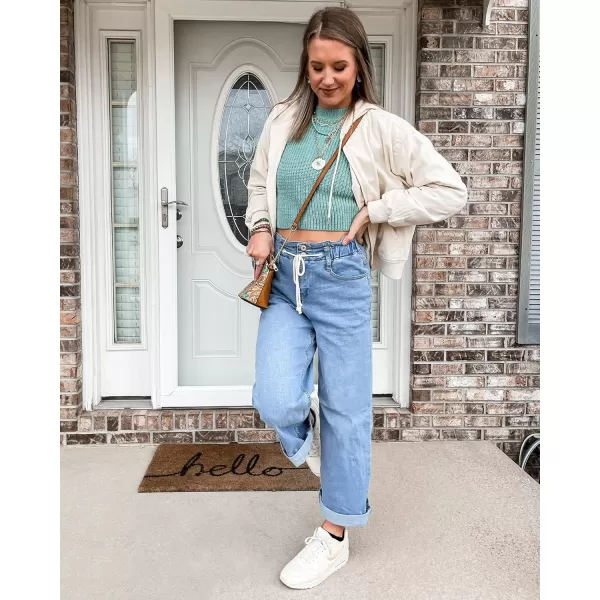 GRAPENT Wide Leg Jeans for Women Stretch High Wasited Elastic Waist Bell Bottom Baggy Y2K PantsAzure Mood