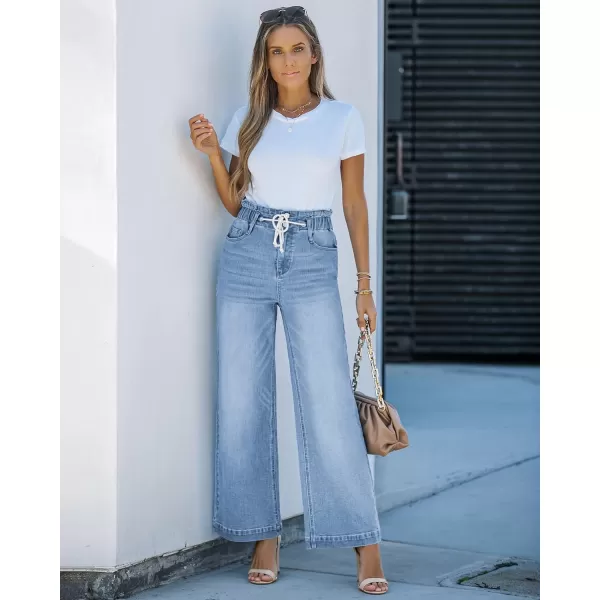 GRAPENT Wide Leg Jeans for Women Stretch High Wasited Elastic Waist Bell Bottom Baggy Y2K PantsAzure Mood