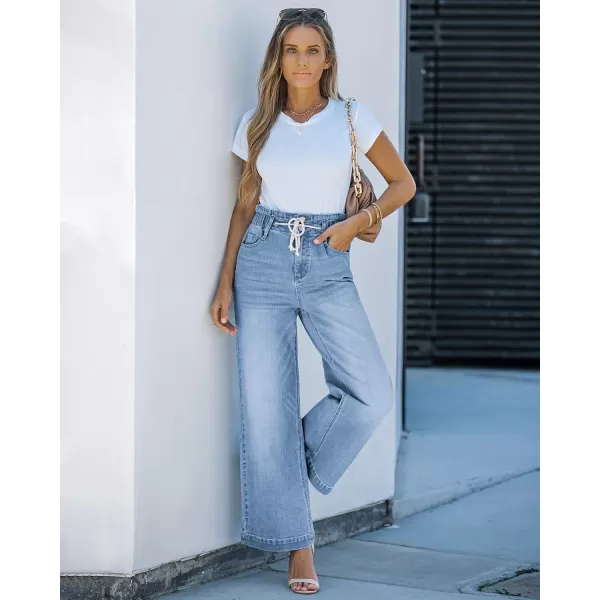 GRAPENT Wide Leg Jeans for Women Stretch High Wasited Elastic Waist Bell Bottom Baggy Y2K PantsAzure Mood