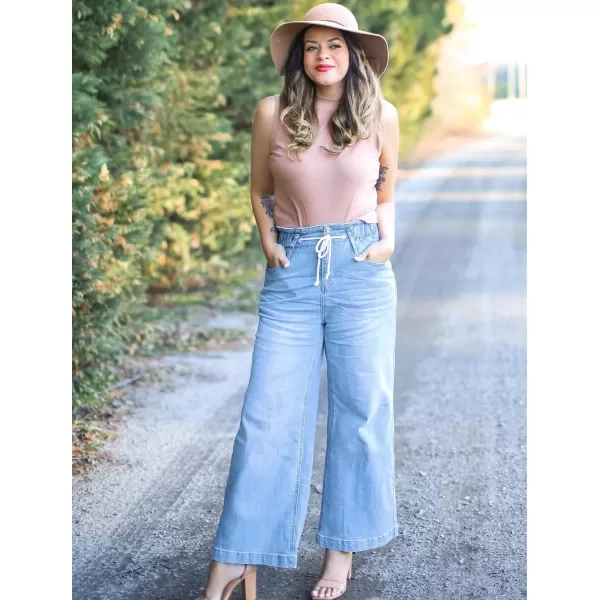 GRAPENT Wide Leg Jeans for Women Stretch High Wasited Elastic Waist Bell Bottom Baggy Y2K PantsAzure Mood