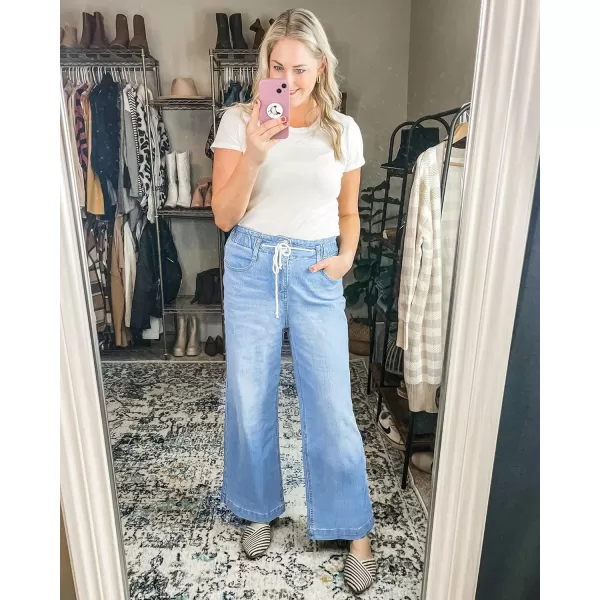 GRAPENT Wide Leg Jeans for Women Stretch High Wasited Elastic Waist Bell Bottom Baggy Y2K PantsAzure Mood