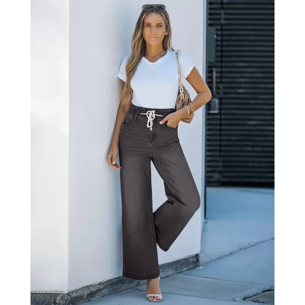 GRAPENT Wide Leg Jeans for Women Stretch High Wasited Elastic Waist Bell Bottom Baggy Y2K PantsBlack