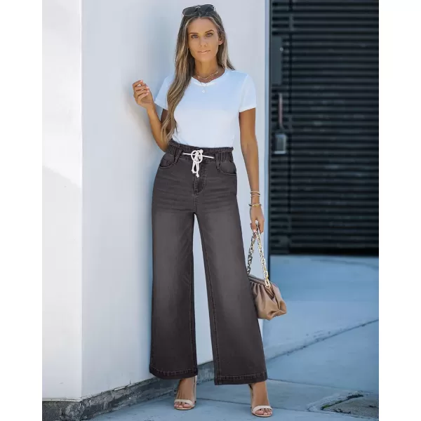 GRAPENT Wide Leg Jeans for Women Stretch High Wasited Elastic Waist Bell Bottom Baggy Y2K PantsBlack