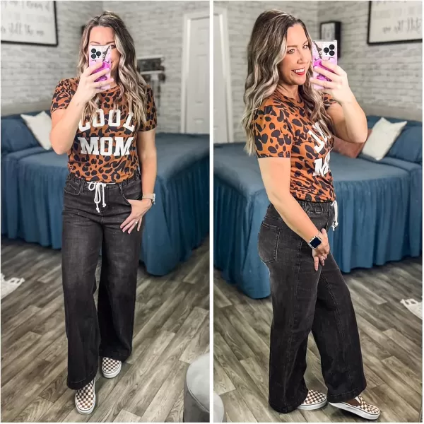 GRAPENT Wide Leg Jeans for Women Stretch High Wasited Elastic Waist Bell Bottom Baggy Y2K PantsBlack