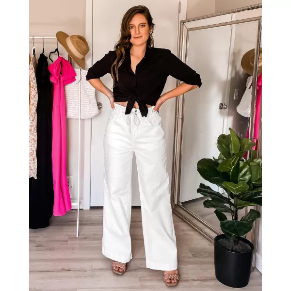 GRAPENT Wide Leg Jeans for Women Stretch High Wasited Elastic Waist Bell Bottom Baggy Y2K PantsBrilliant White