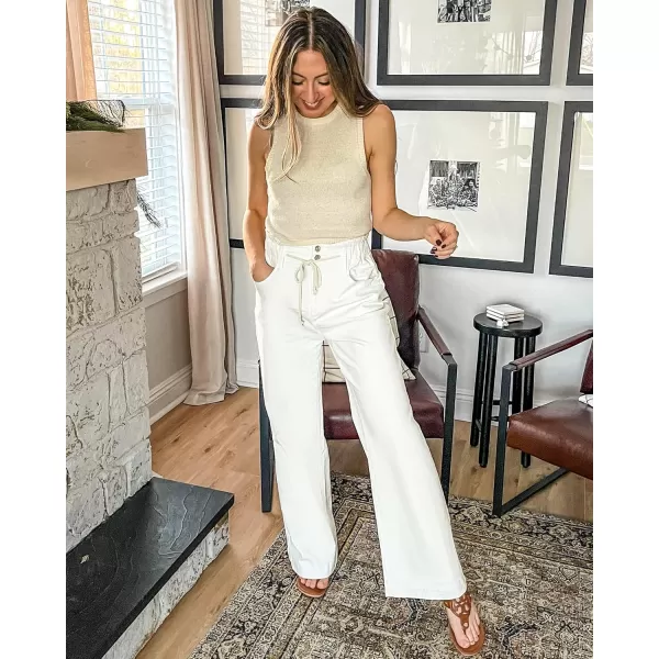 GRAPENT Wide Leg Jeans for Women Stretch High Wasited Elastic Waist Bell Bottom Baggy Y2K PantsBrilliant White