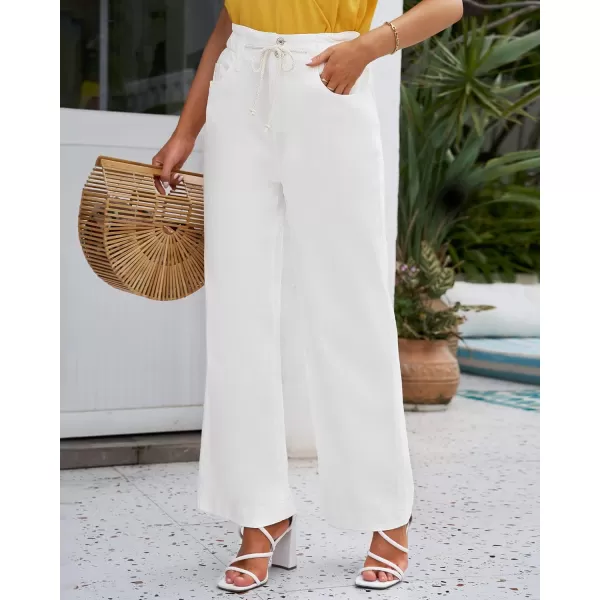 GRAPENT Wide Leg Jeans for Women Stretch High Wasited Elastic Waist Bell Bottom Baggy Y2K PantsBrilliant White