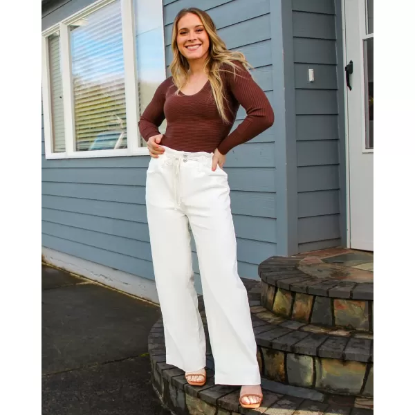 GRAPENT Wide Leg Jeans for Women Stretch High Wasited Elastic Waist Bell Bottom Baggy Y2K PantsBrilliant White
