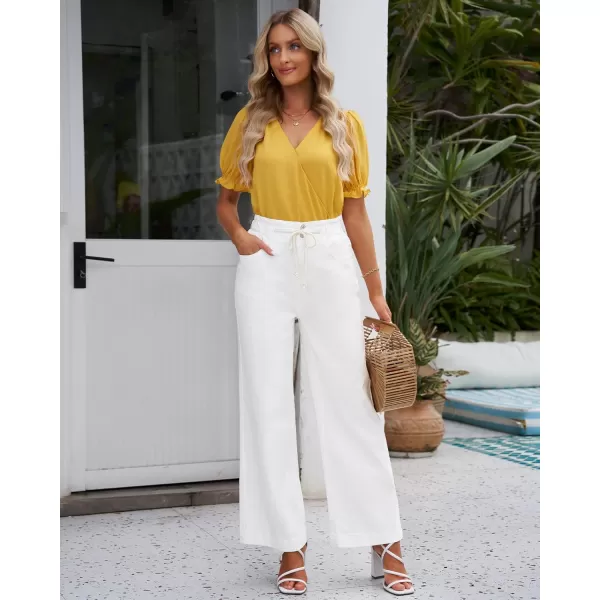 GRAPENT Wide Leg Jeans for Women Stretch High Wasited Elastic Waist Bell Bottom Baggy Y2K PantsBrilliant White
