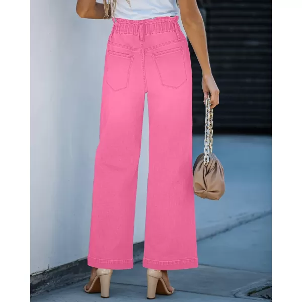GRAPENT Wide Leg Jeans for Women Stretch High Wasited Elastic Waist Bell Bottom Baggy Y2K PantsCarnation Pink