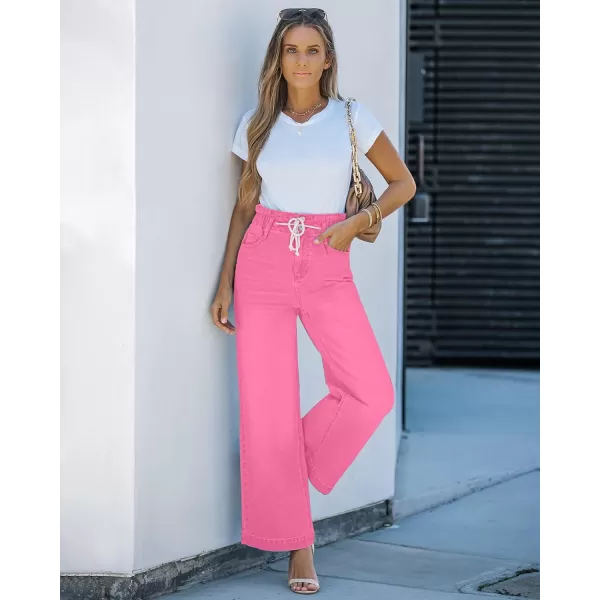 GRAPENT Wide Leg Jeans for Women Stretch High Wasited Elastic Waist Bell Bottom Baggy Y2K PantsCarnation Pink