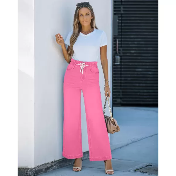 GRAPENT Wide Leg Jeans for Women Stretch High Wasited Elastic Waist Bell Bottom Baggy Y2K PantsCarnation Pink