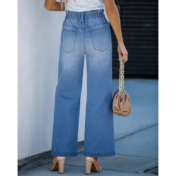GRAPENT Wide Leg Jeans for Women Stretch High Wasited Elastic Waist Bell Bottom Baggy Y2K PantsClassic Blue