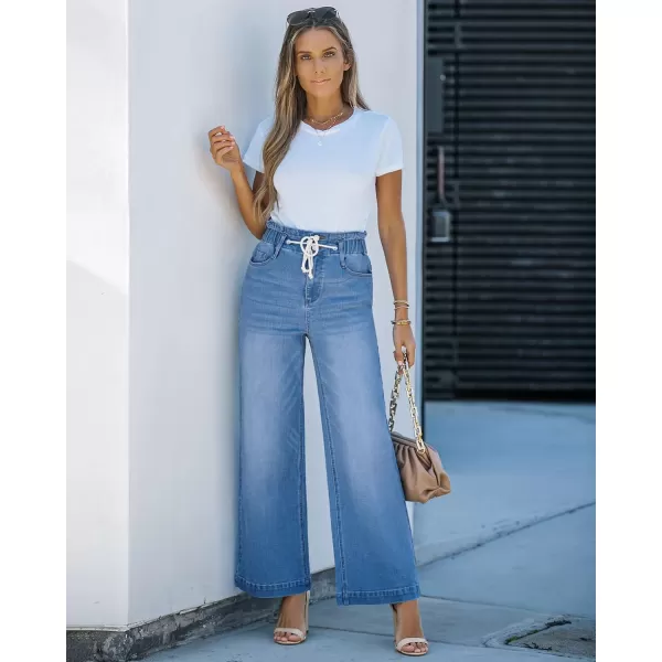 GRAPENT Wide Leg Jeans for Women Stretch High Wasited Elastic Waist Bell Bottom Baggy Y2K PantsClassic Blue