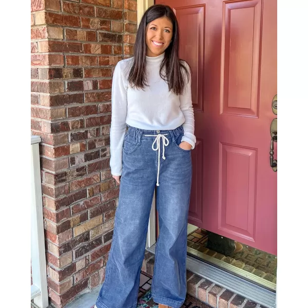 GRAPENT Wide Leg Jeans for Women Stretch High Wasited Elastic Waist Bell Bottom Baggy Y2K PantsClassic Blue