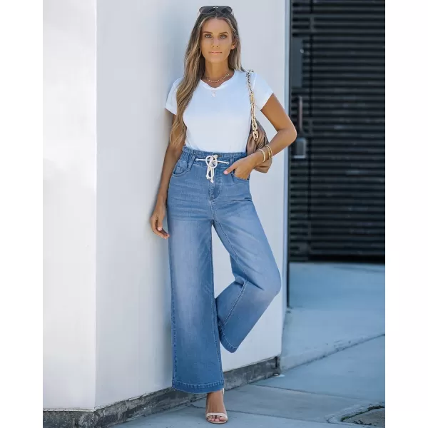 GRAPENT Wide Leg Jeans for Women Stretch High Wasited Elastic Waist Bell Bottom Baggy Y2K PantsClassic Blue