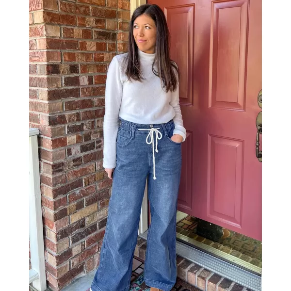 GRAPENT Wide Leg Jeans for Women Stretch High Wasited Elastic Waist Bell Bottom Baggy Y2K PantsClassic Blue