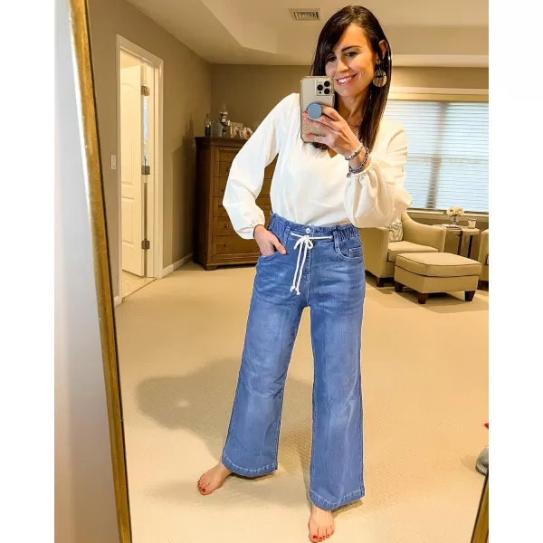GRAPENT Wide Leg Jeans for Women Stretch High Wasited Elastic Waist Bell Bottom Baggy Y2K PantsClassic Blue