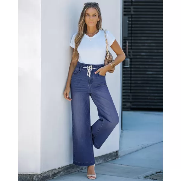 GRAPENT Wide Leg Jeans for Women Stretch High Wasited Elastic Waist Bell Bottom Baggy Y2K PantsDarkness Blue