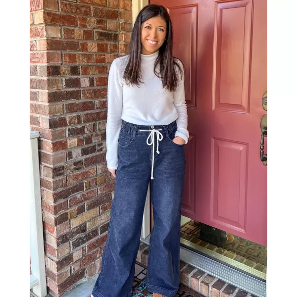GRAPENT Wide Leg Jeans for Women Stretch High Wasited Elastic Waist Bell Bottom Baggy Y2K PantsDarkness Blue