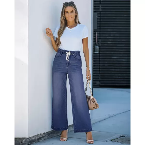 GRAPENT Wide Leg Jeans for Women Stretch High Wasited Elastic Waist Bell Bottom Baggy Y2K PantsDarkness Blue