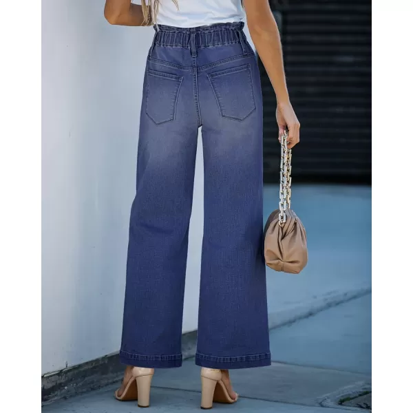 GRAPENT Wide Leg Jeans for Women Stretch High Wasited Elastic Waist Bell Bottom Baggy Y2K PantsDarkness Blue