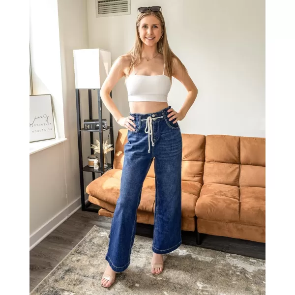 GRAPENT Wide Leg Jeans for Women Stretch High Wasited Elastic Waist Bell Bottom Baggy Y2K PantsDarkness Blue