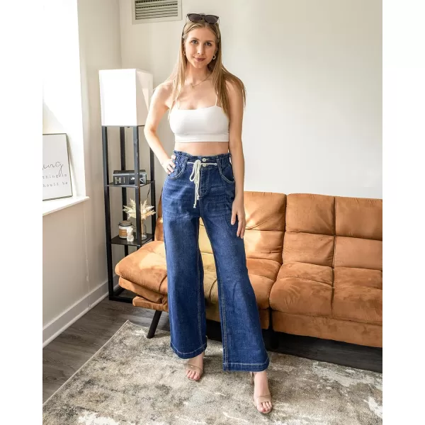 GRAPENT Wide Leg Jeans for Women Stretch High Wasited Elastic Waist Bell Bottom Baggy Y2K PantsDarkness Blue