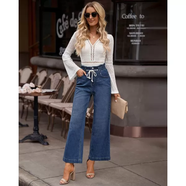 GRAPENT Wide Leg Jeans for Women Stretch High Wasited Elastic Waist Bell Bottom Baggy Y2K PantsLapis Loft