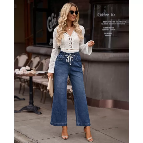 GRAPENT Wide Leg Jeans for Women Stretch High Wasited Elastic Waist Bell Bottom Baggy Y2K PantsLapis Loft