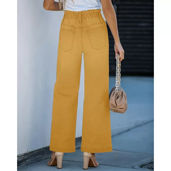 GRAPENT Wide Leg Jeans for Women Stretch High Wasited Elastic Waist Bell Bottom Baggy Y2K PantsMineral Yellow