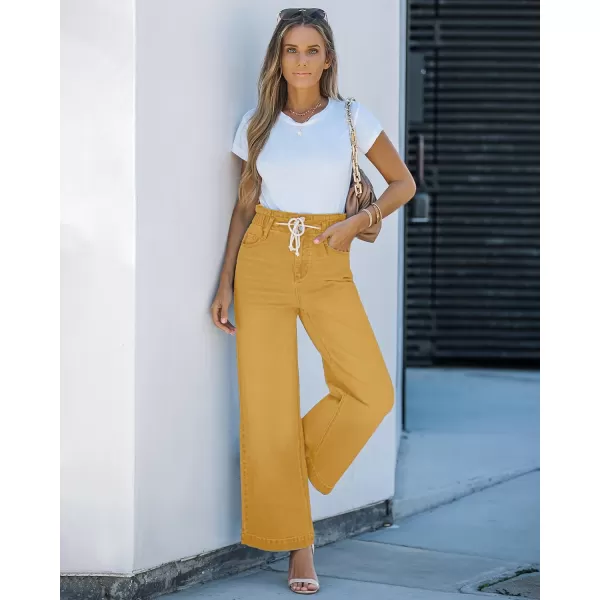 GRAPENT Wide Leg Jeans for Women Stretch High Wasited Elastic Waist Bell Bottom Baggy Y2K PantsMineral Yellow