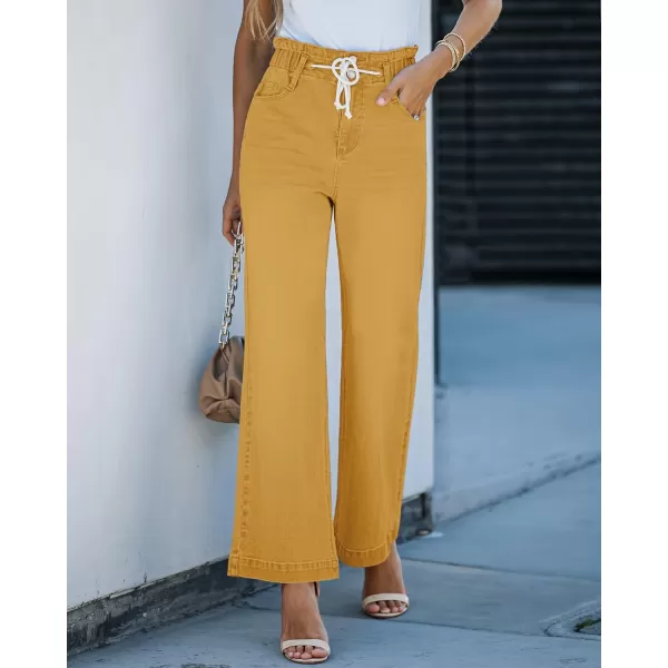 GRAPENT Wide Leg Jeans for Women Stretch High Wasited Elastic Waist Bell Bottom Baggy Y2K PantsMineral Yellow