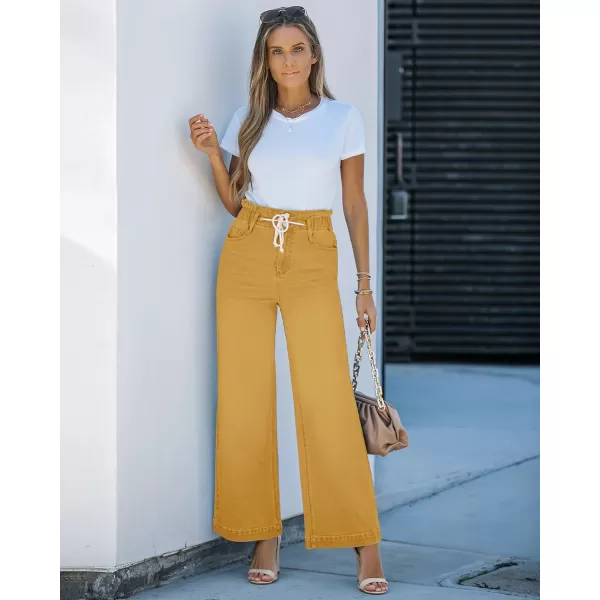 GRAPENT Wide Leg Jeans for Women Stretch High Wasited Elastic Waist Bell Bottom Baggy Y2K PantsMineral Yellow