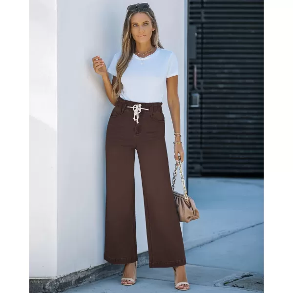 GRAPENT Wide Leg Jeans for Women Stretch High Wasited Elastic Waist Bell Bottom Baggy Y2K PantsPecan Brown
