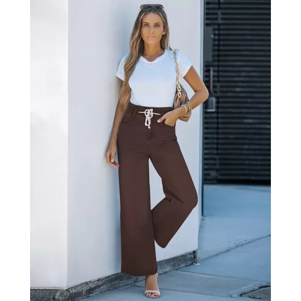 GRAPENT Wide Leg Jeans for Women Stretch High Wasited Elastic Waist Bell Bottom Baggy Y2K PantsPecan Brown