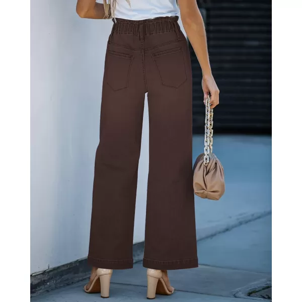GRAPENT Wide Leg Jeans for Women Stretch High Wasited Elastic Waist Bell Bottom Baggy Y2K PantsPecan Brown