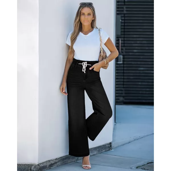 GRAPENT Wide Leg Jeans for Women Stretch High Wasited Elastic Waist Bell Bottom Baggy Y2K PantsTrue Black