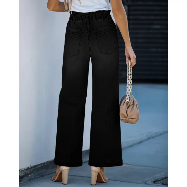 GRAPENT Wide Leg Jeans for Women Stretch High Wasited Elastic Waist Bell Bottom Baggy Y2K PantsTrue Black