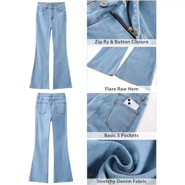 GRAPENT Wide Leg Jeans for Women Trendy High Waisted Flare Stretchy Bell Bottom Denim Pants Baggy Raw Hem Trouser JeansAiry Blue