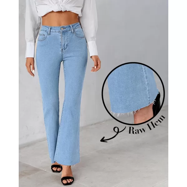 GRAPENT Wide Leg Jeans for Women Trendy High Waisted Flare Stretchy Bell Bottom Denim Pants Baggy Raw Hem Trouser JeansAiry Blue