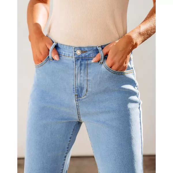 GRAPENT Wide Leg Jeans for Women Trendy High Waisted Flare Stretchy Bell Bottom Denim Pants Baggy Raw Hem Trouser JeansAiry Blue