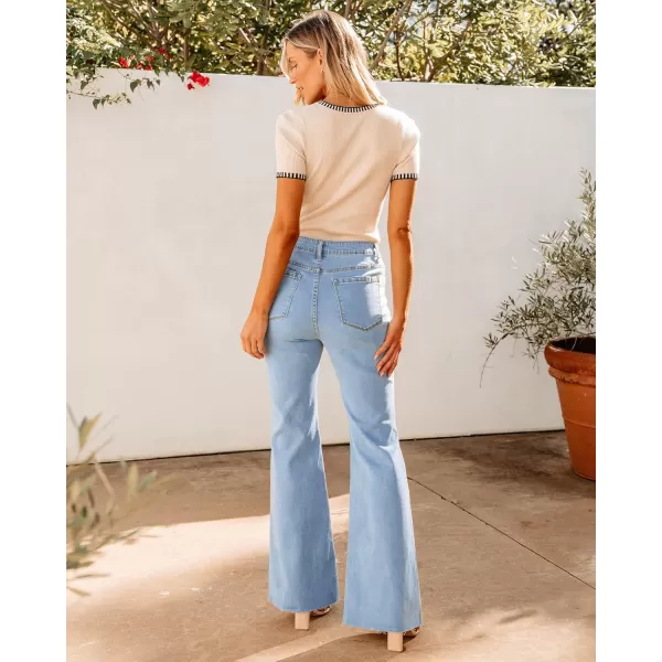 GRAPENT Wide Leg Jeans for Women Trendy High Waisted Flare Stretchy Bell Bottom Denim Pants Baggy Raw Hem Trouser JeansAiry Blue