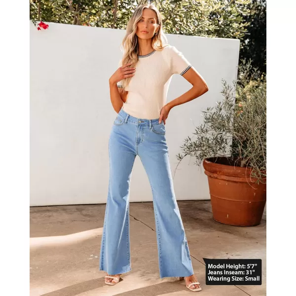GRAPENT Wide Leg Jeans for Women Trendy High Waisted Flare Stretchy Bell Bottom Denim Pants Baggy Raw Hem Trouser JeansAiry Blue