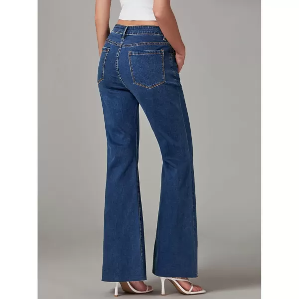 GRAPENT Wide Leg Jeans for Women Trendy High Waisted Flare Stretchy Bell Bottom Denim Pants Baggy Raw Hem Trouser JeansClassic Blue