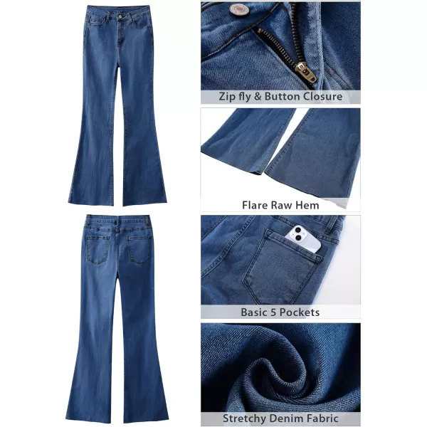 GRAPENT Wide Leg Jeans for Women Trendy High Waisted Flare Stretchy Bell Bottom Denim Pants Baggy Raw Hem Trouser JeansClassic Blue